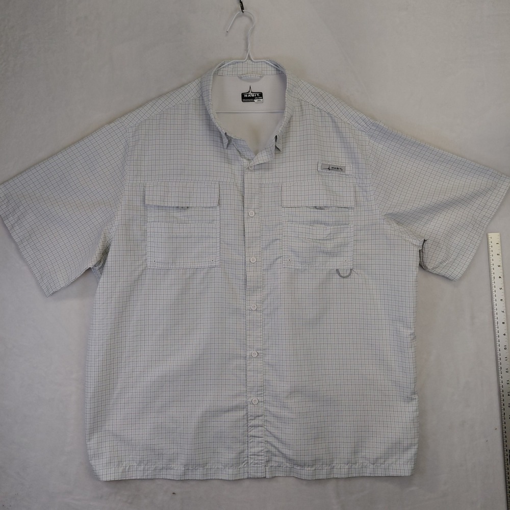 Habit Outdoors Mens 3XL Fishing Shirt Short Sleeve Ventilated Grid White Green‎